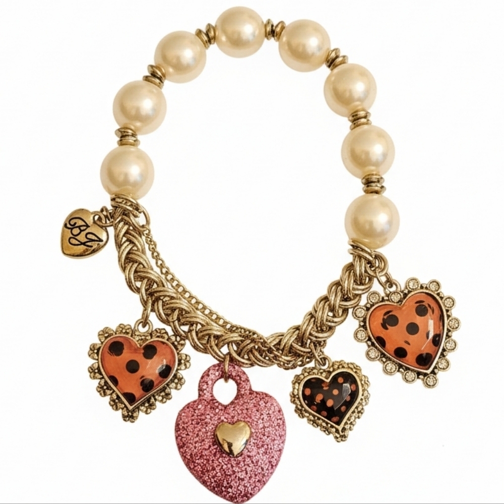 Vintage Betsey Johnson Charm Bracelet Faux Pearl